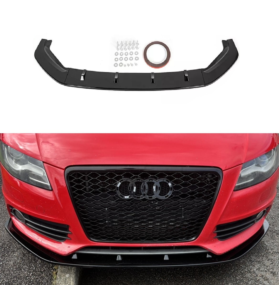 Audi A4 B8 2008-2012 Front Splitter Lip in Gloss Black