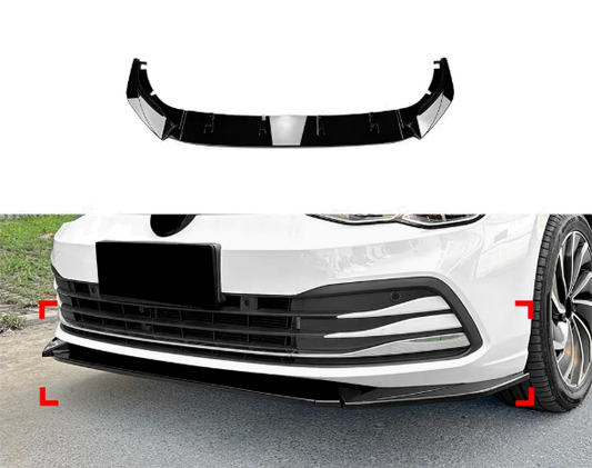 Volkswagen Golf MK8 Standard TSI/TDI 2020+ - Gloss Black 3-Piece Front Splitter V1