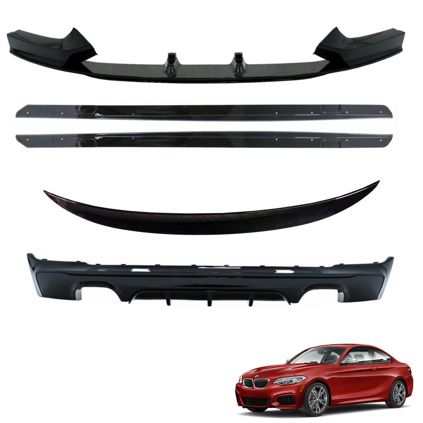 BMW 2 Series F22 2014-2021 Gloss Black Full Body Kit - 4 Diffuser Options