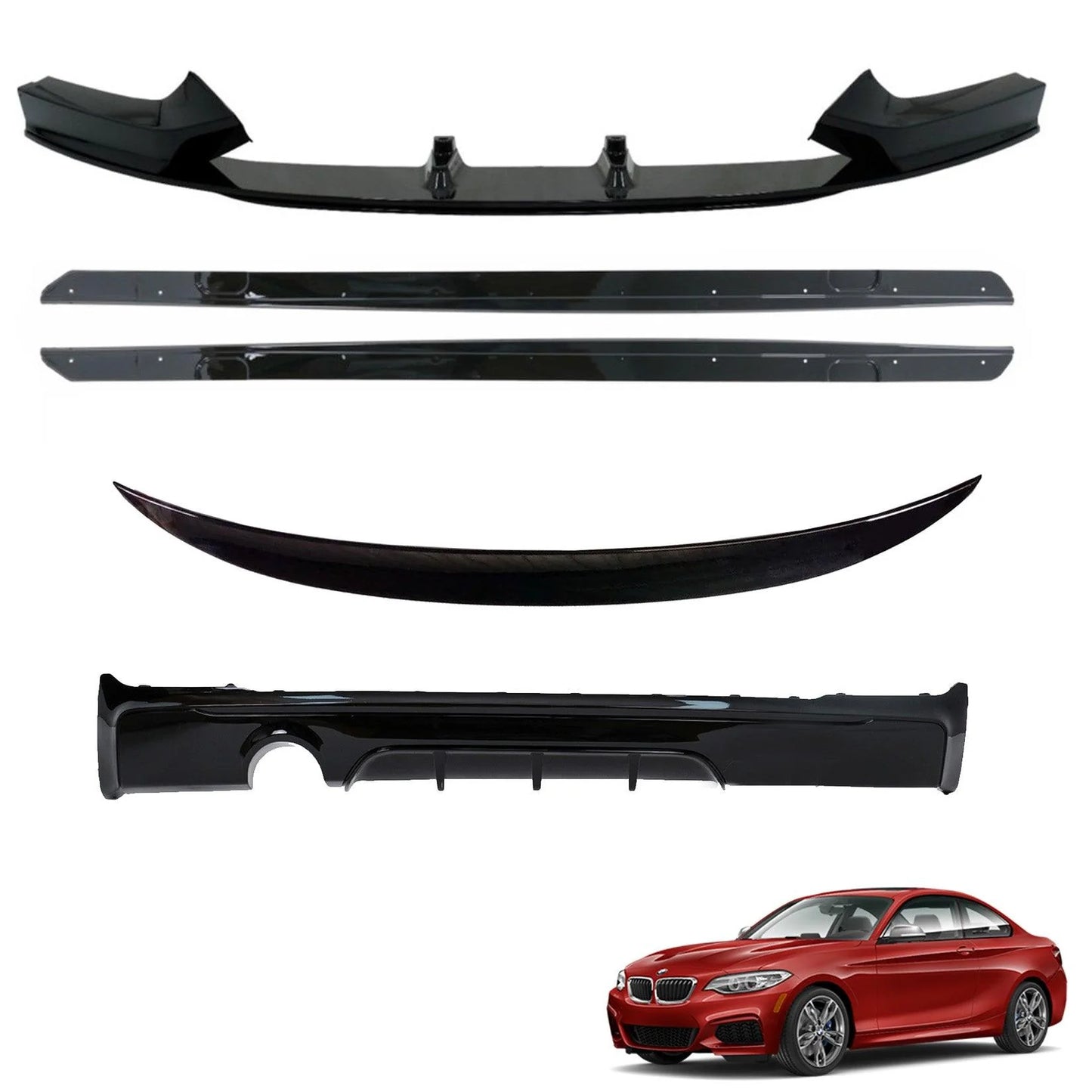 BMW 2 Series F22 2014-2021 Gloss Black Full Body Kit - 4 Diffuser Options