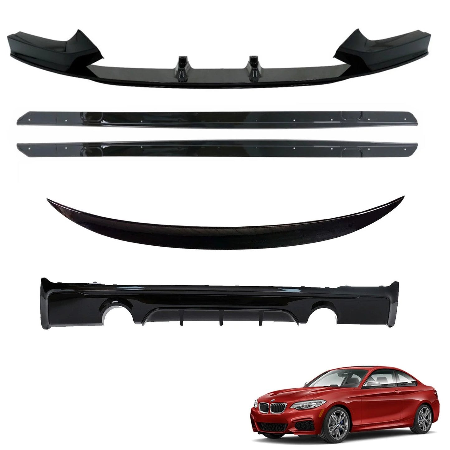 BMW 2 Series F22 2014-2021 Gloss Black Full Body Kit - 4 Diffuser Options