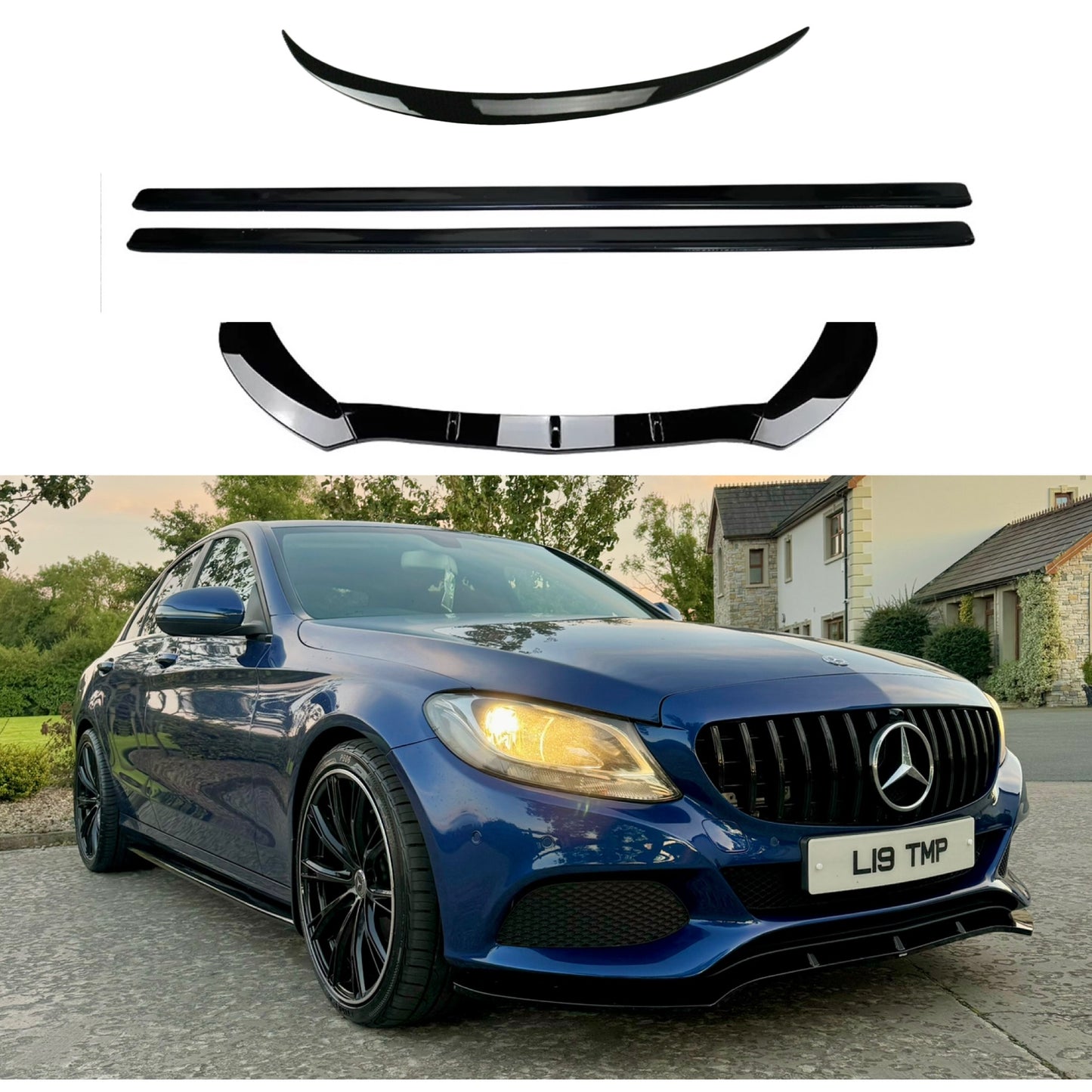 Mercedes C-Class W205 Full Gloss Black Lip Kit - For Standard Model