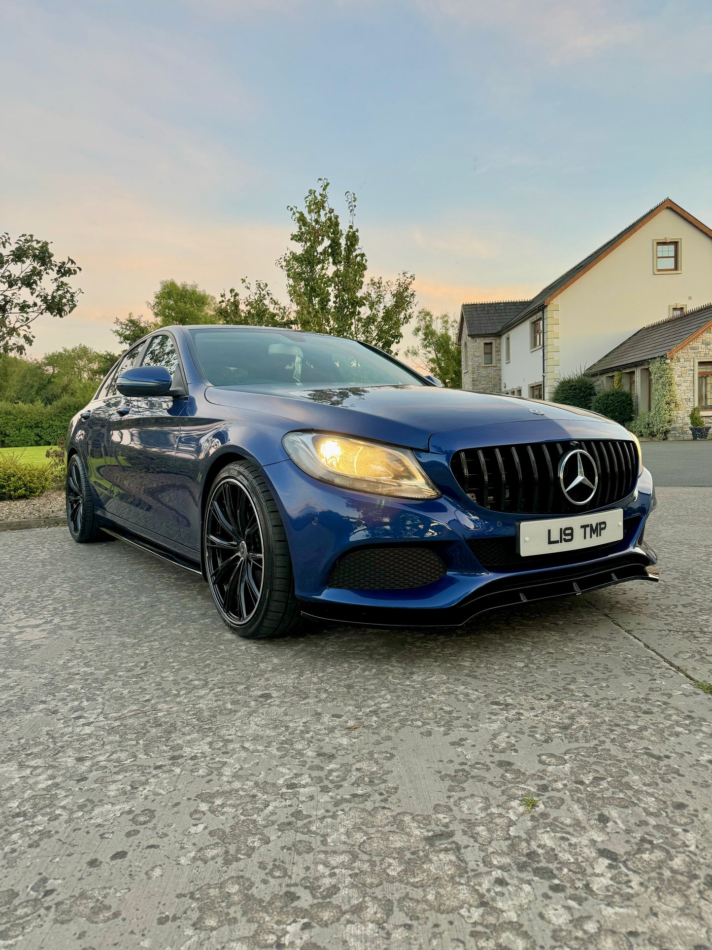 Mercedes C-Class W205 Gloss Black Front Splitter - For Standard Model