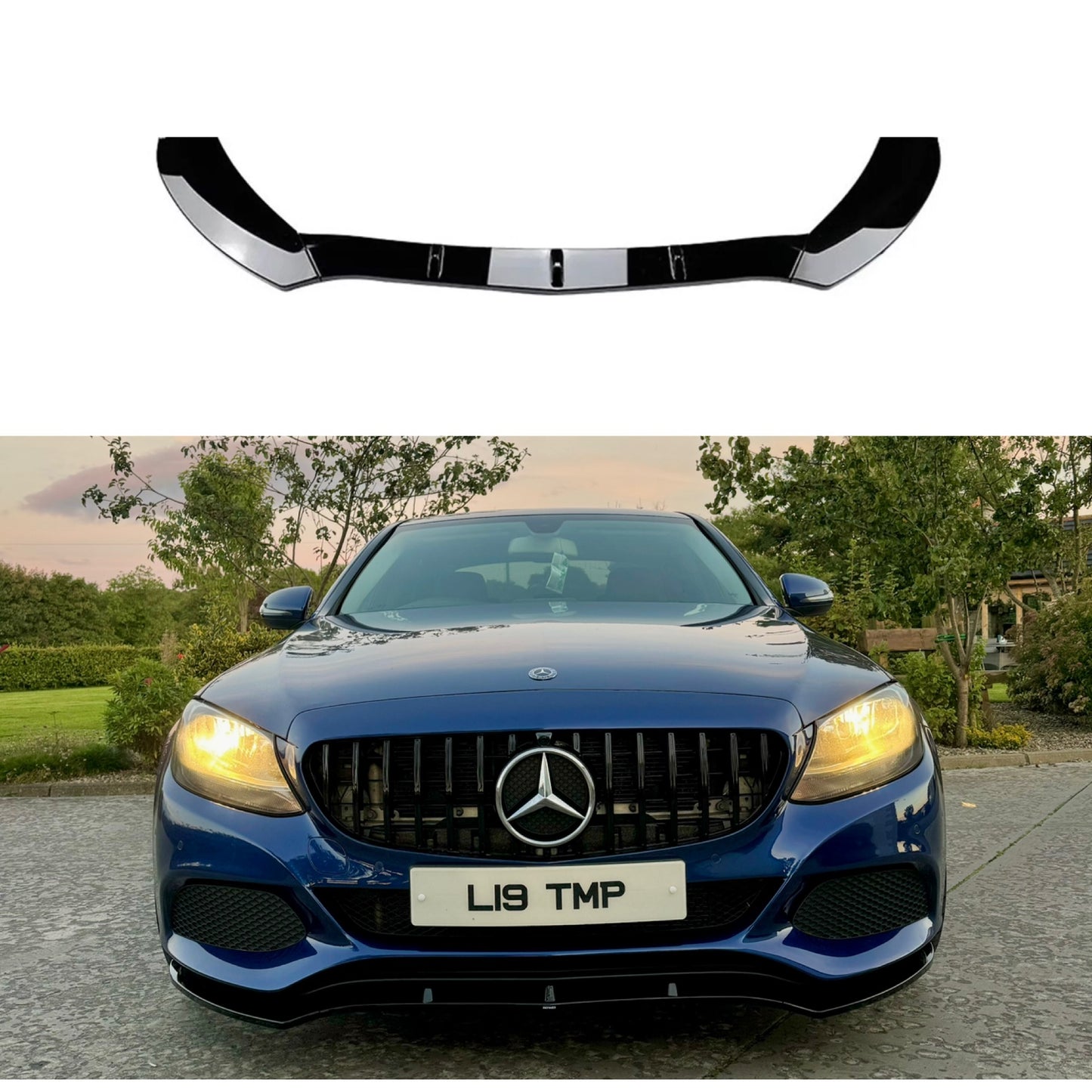 Mercedes C-Class W205 Gloss Black Front Splitter - For Standard Model