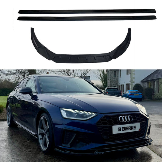 Audi A4 B9 Facelift 2019+ Gloss Black Front Splitter & Side Skirts -For All Models