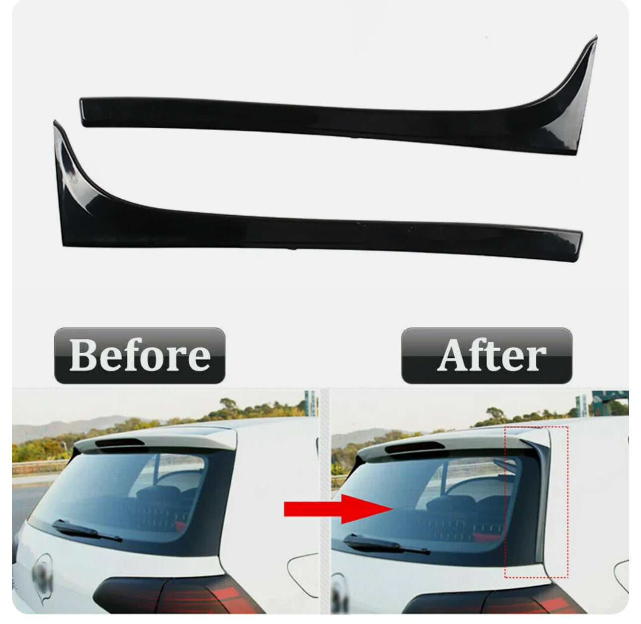 Pair Black Rear Window Spoiler Side Wing For VW Golf 7 7.5 MK7 MK7.5 2014 - 2018