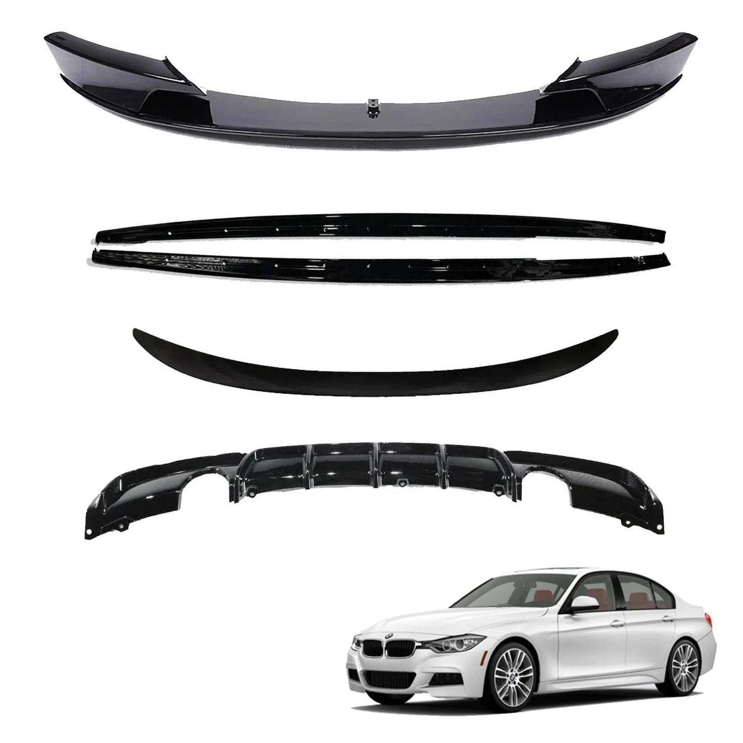 BMW 3 Series F30 2012-2018 Gloss Black Full Body Kit - 3 Diffuser Options