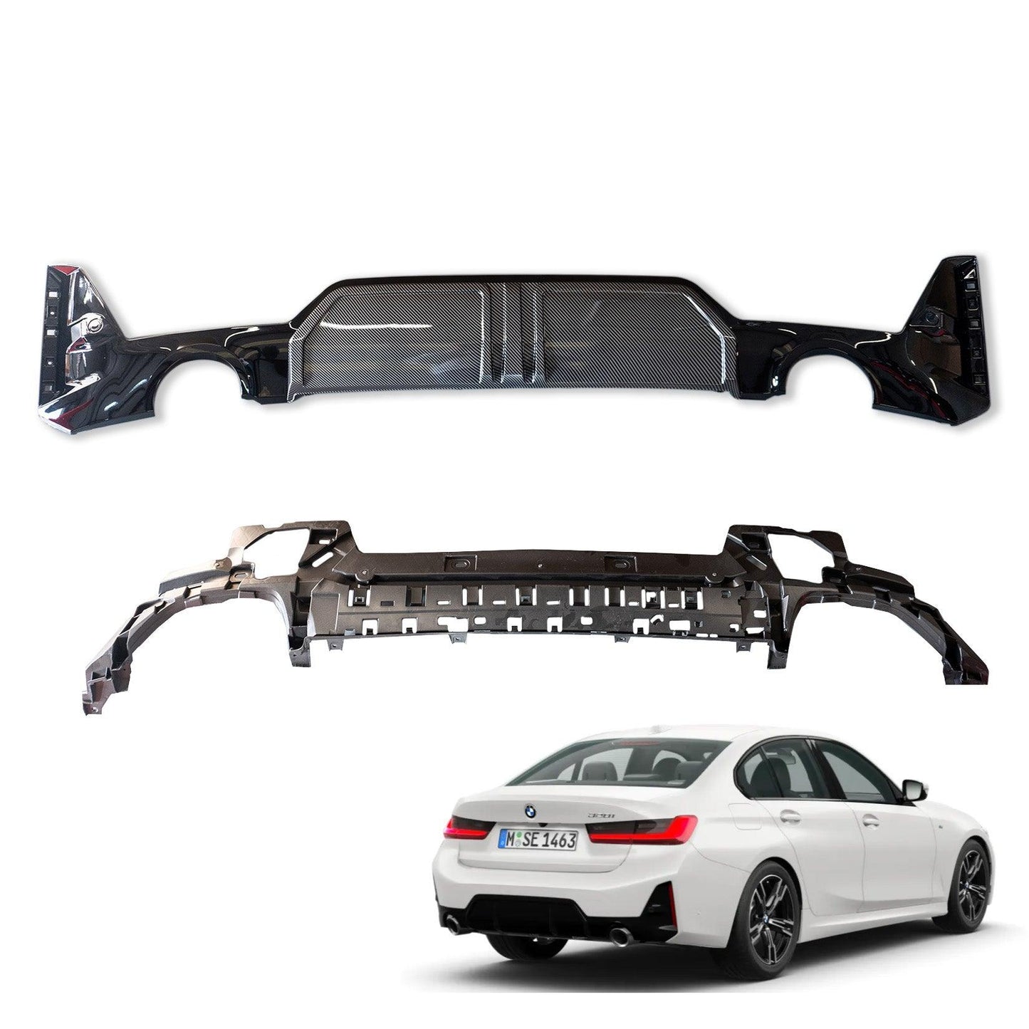 BMW 3 Series G20 LCI Facelift 2021+ Carbon Look Rear Diffuser