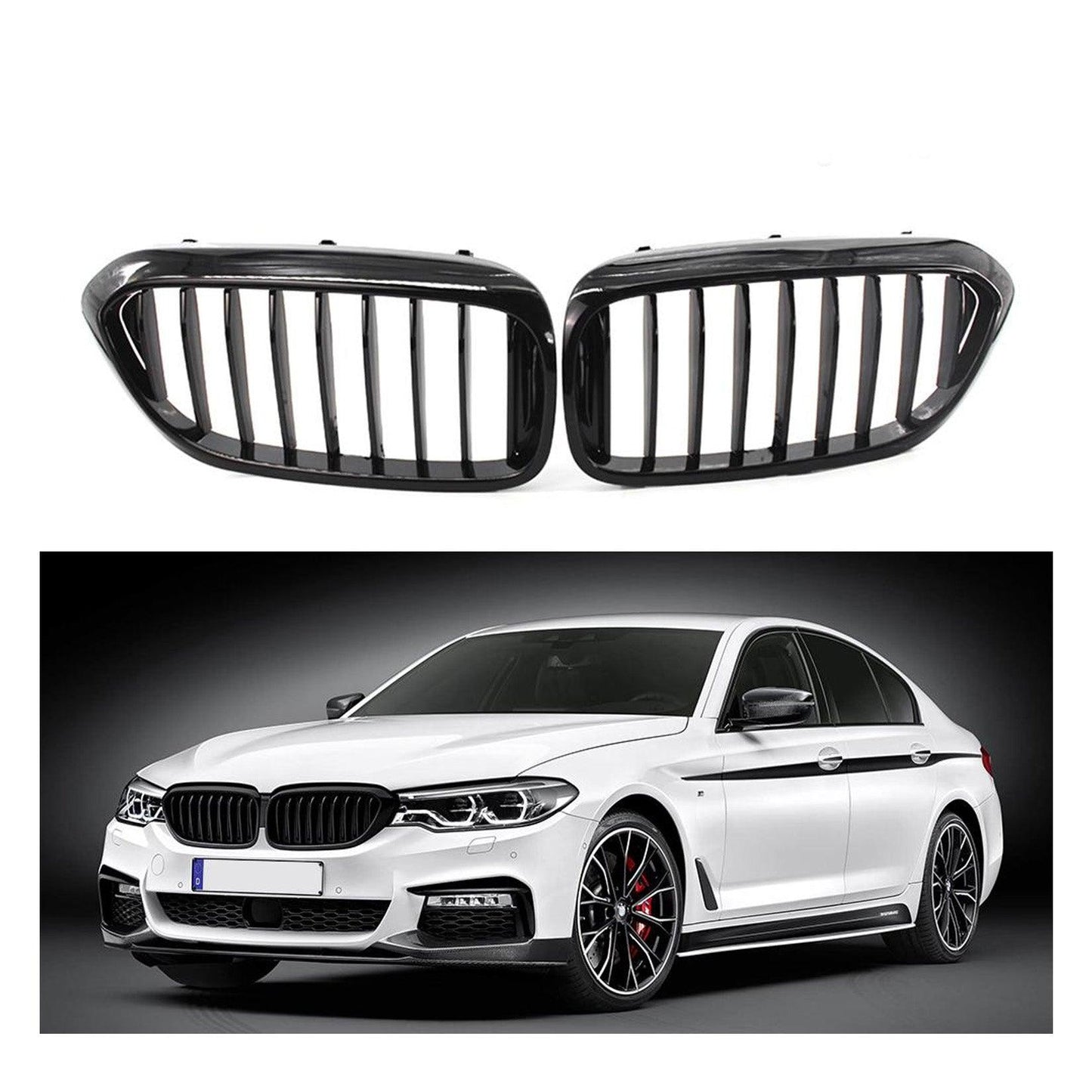 BMW 5 Series G30/G31 2017-2020 M5 Style Solid Slat Upgrade Front Grill In Gloss Black