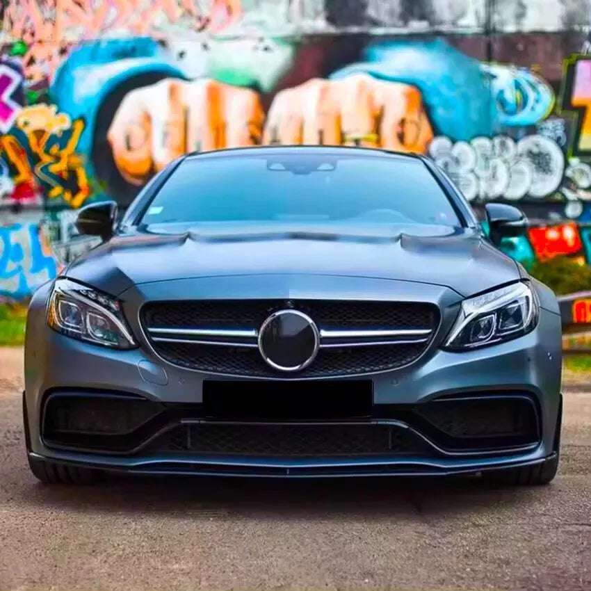 Mercedes C Class C63 AMG Gloss Black Front Splitter Spoiler Lip Body Kit 2015-22