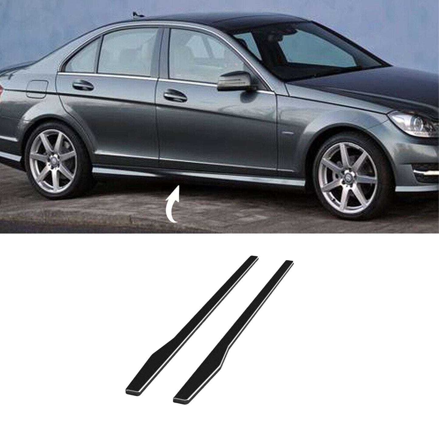 MERCEDES C CLASS W204 07-14 / C CLASS W205 15-18 / C CLASS W205 18-21 RISPER SIDE SKIRT SPLITTERS IN GLOSS BLACK