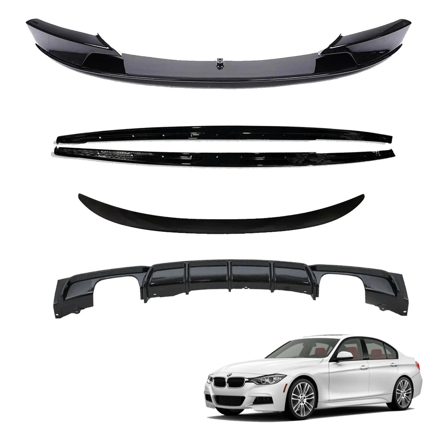 BMW 3 Series F30 2012-2018 Gloss Black Full Body Kit - 3 Diffuser Options