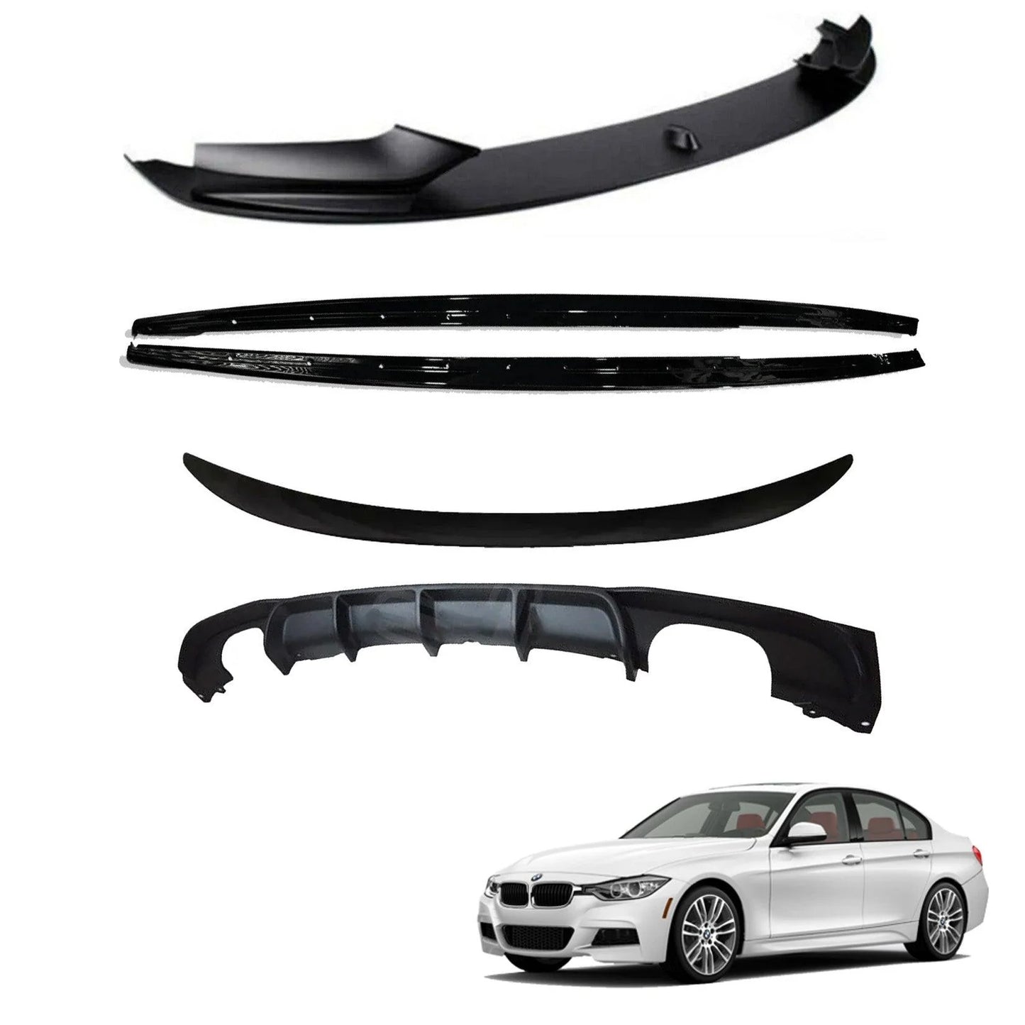 BMW 3 Series F30 2012-2018 Matte Black Full Body Kit - 3 Diffuser Options