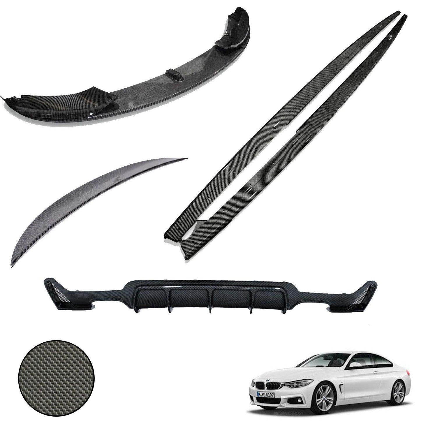 BMW 4 Series F32 2014-2020 Carbon Look Full Body Lip Kit - 3 Diffuser Options