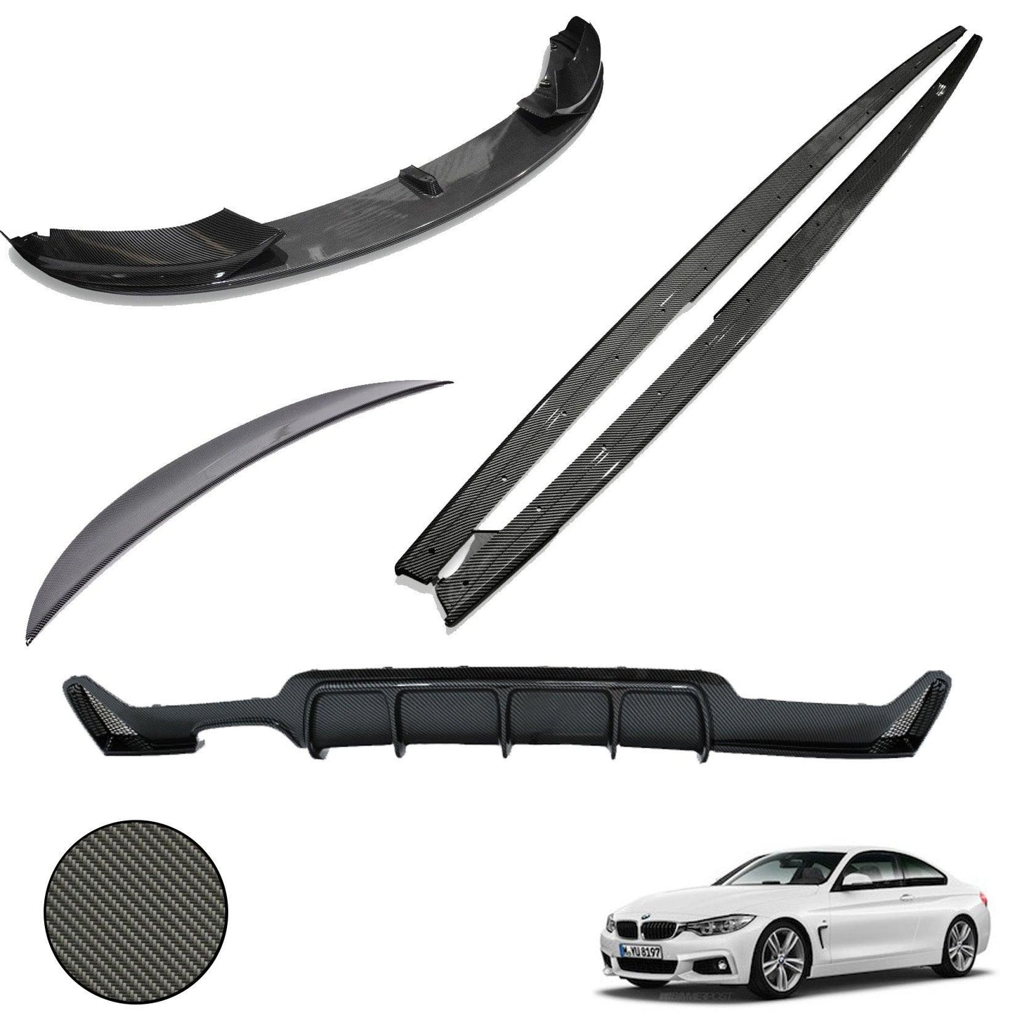 BMW 4 Series F32 2014-2020 Carbon Look Full Body Lip Kit - 3 Diffuser Options