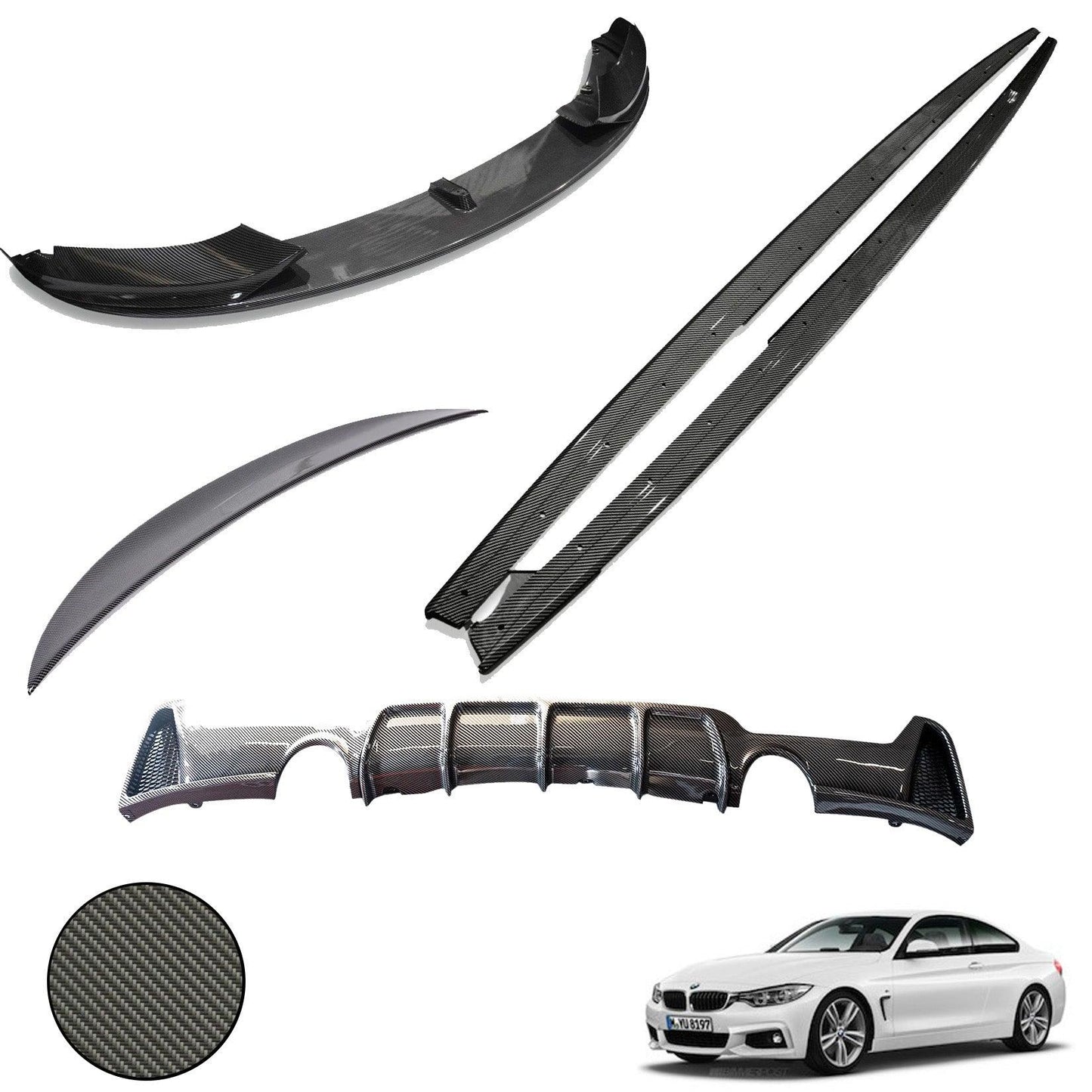 BMW 4 Series F32 2014-2020 Carbon Look Full Body Lip Kit - 3 Diffuser Options