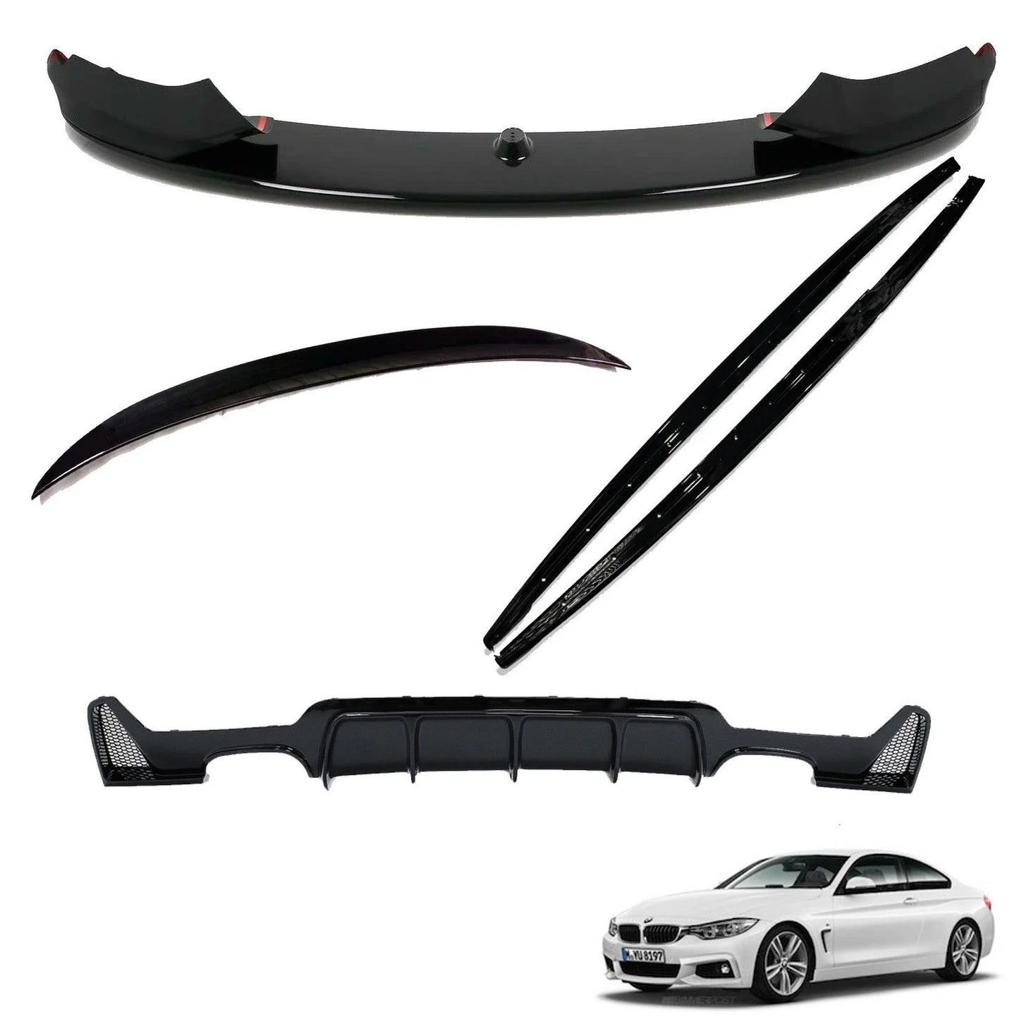 BMW 4 Series F32 2014-2020 Gloss Black Full Body Lip Kit - 3 Diffuser Options