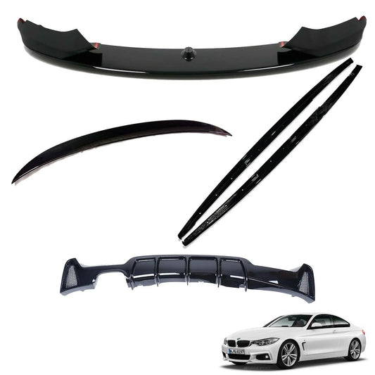 BMW 4 Series F32 2014-2020 Gloss Black Full Body Lip Kit - 3 Diffuser Options