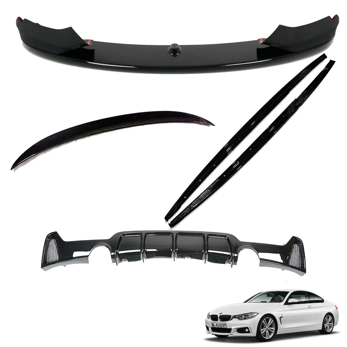 BMW 4 Series F32 2014-2020 Gloss Black Full Body Lip Kit - 3 Diffuser Options