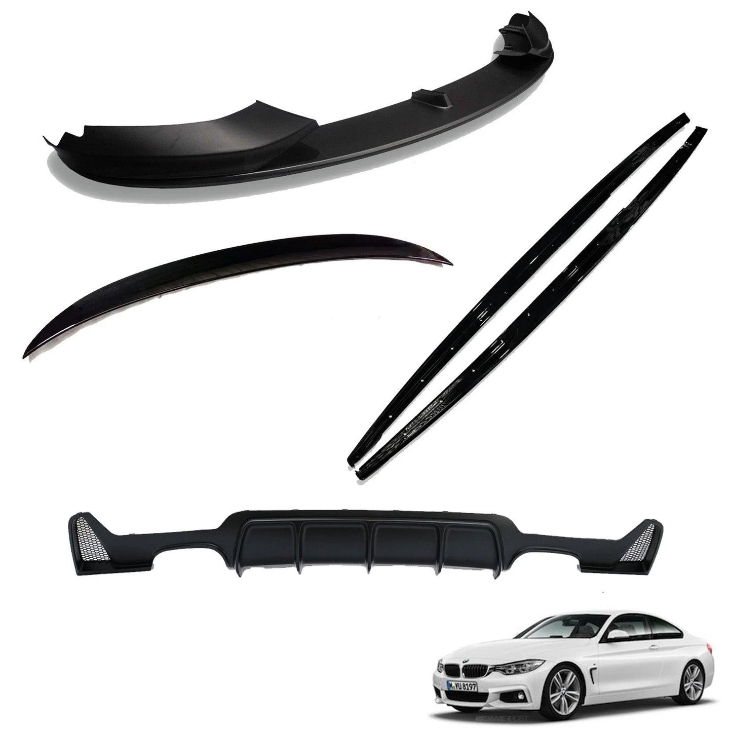 BMW 4 Series F32 2014-2020 Matte Black Full Body Lip Kit - 3 Diffuser Options