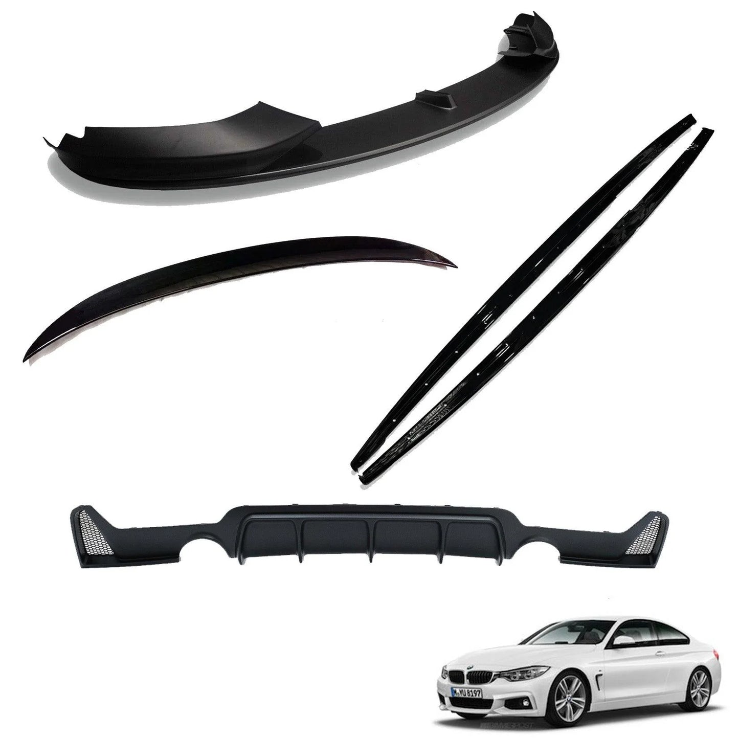 BMW 4 Series F32 2014-2020 Matte Black Full Body Lip Kit - 3 Diffuser Options