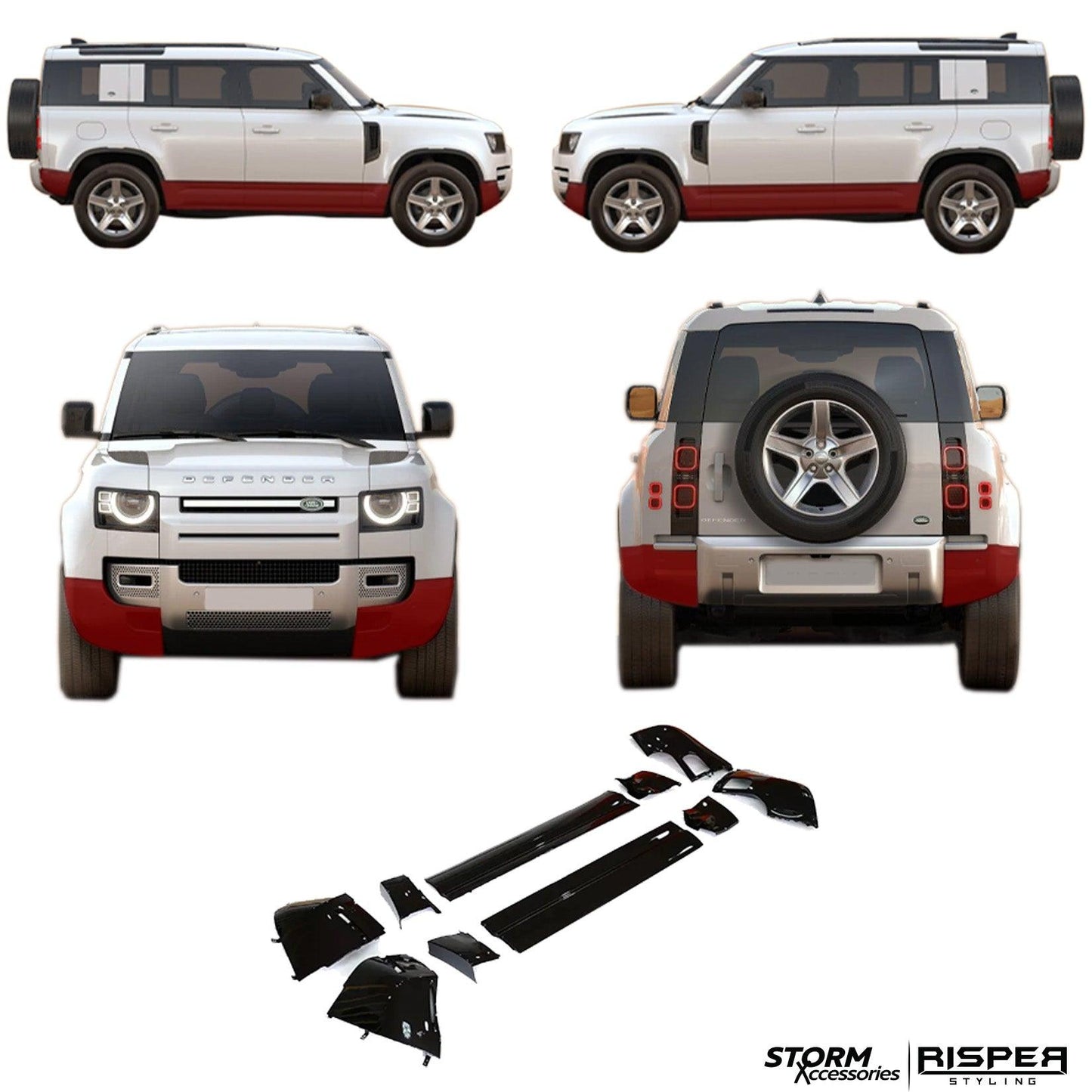 Land Rover Defender L663 110 2020 On - Gloss Black Full Exterior Moulding Set (10pc)