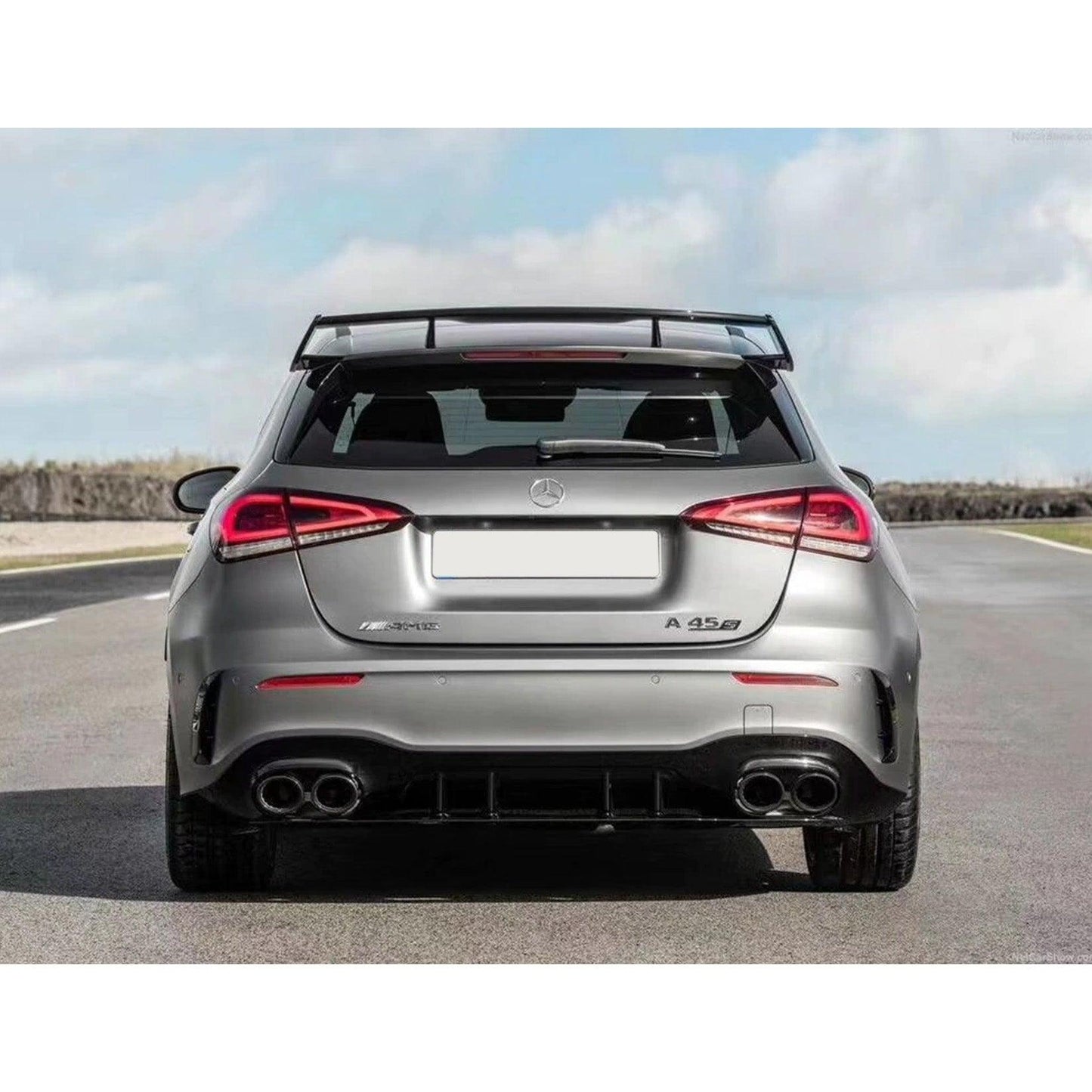 MERCEDES A-CLASS W177 2018 ON "A45" LOOK REAR DIFFUSER WITH TAILPIPES TWIN EXIT QUAD TIP - GLOSS BLACK