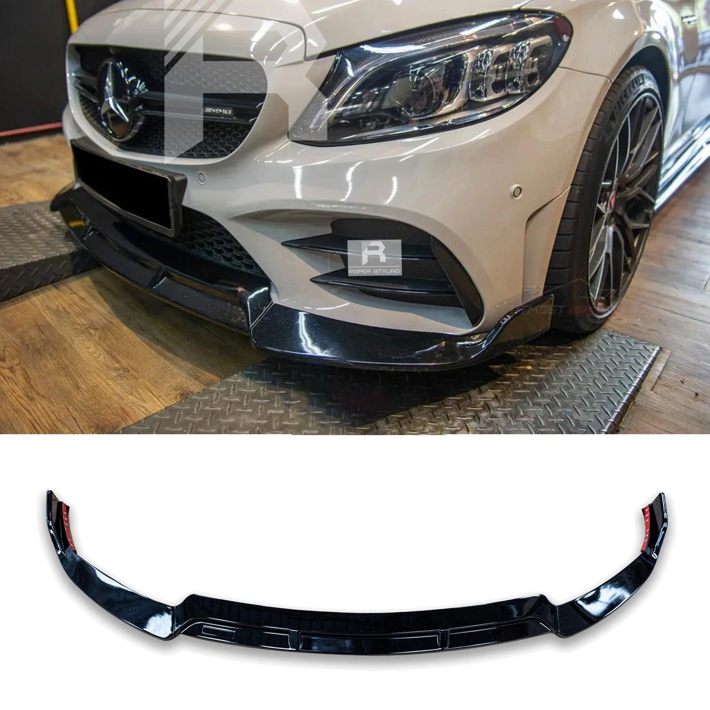 Mercedes C-Class W205 2019-2022 Facelift 'C63S Brabus Style' Front Splitter Lip - Gloss Black