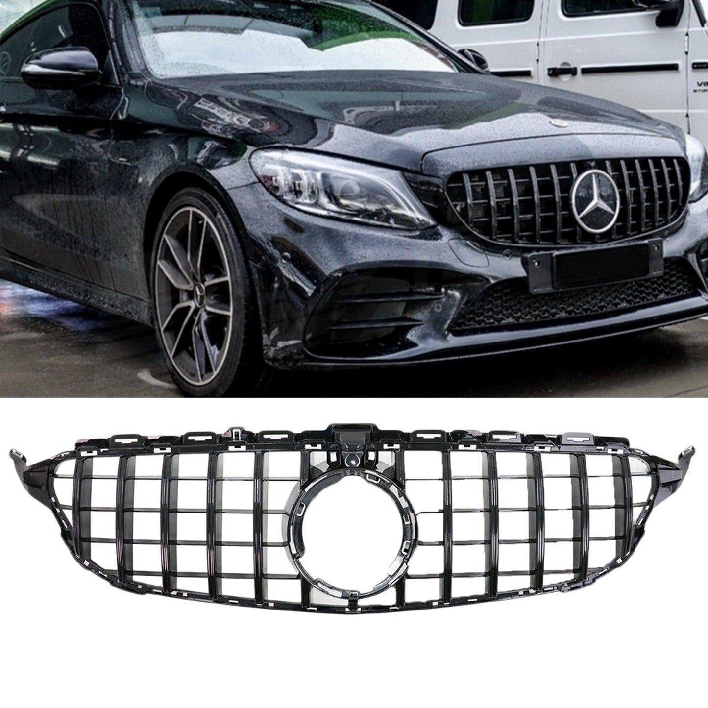 Mercedes C-Class W205 Facelift 2018-2020 Front Grill - Panamericana GT-R Style - All Black