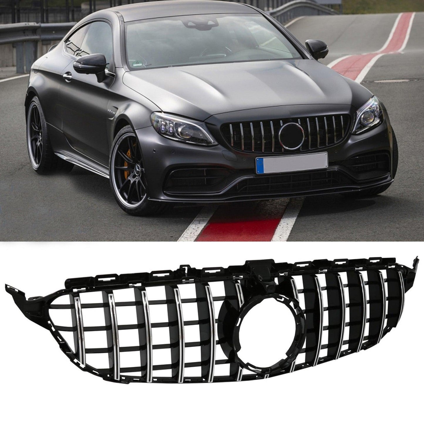 Mercedes C-Class W205 Facelift 2018-2020 Front Grill - Panamericana GT-R Style - Silver