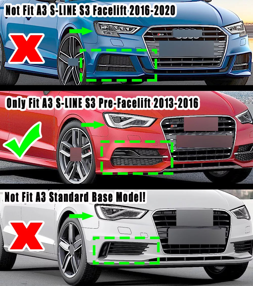 Audi A3/S3 8V S-Line 2012-2017 Gloss Black Front Splitter Spoiler Lip