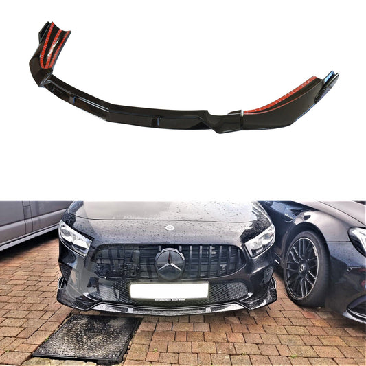 MERCEDES A CLASS 2018+ W177 FRONT SPLITTER LIP FOR SPORT / SE MODELS A180 A200 (NOT AMG) IN GLOSS BLACK